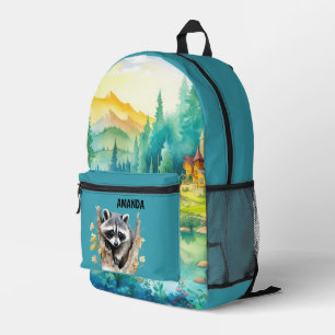 Cute girls Racoon add name Printed Backpack