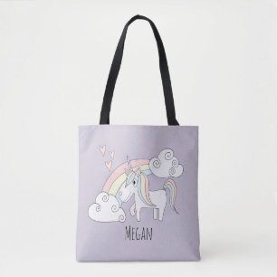 Cute Girl's Rainbow Unicorn with Name Diaper Tote Bag