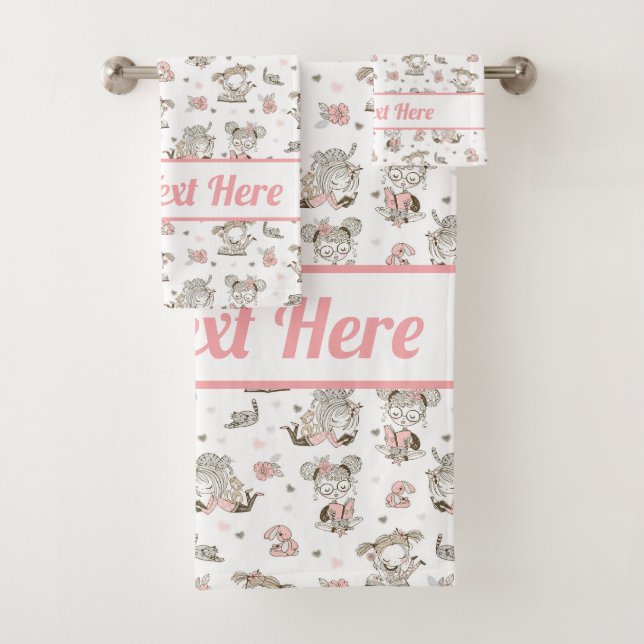 Cute Girls Reading Books Gift Ideas Bath Towel Set (Insitu)