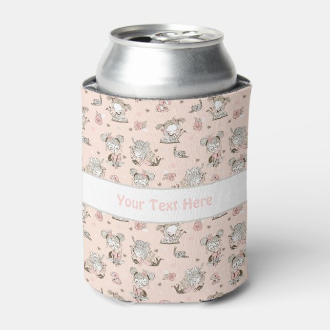 Cute Girls Reading Books Gift Ideas Can Cooler (Can Front)