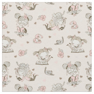Cute Girls Reading Books Gift Ideas Fabric