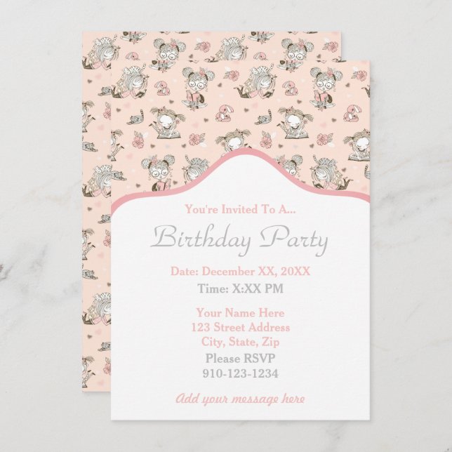 Cute Girls Reading Books Gift Ideas Invitation (Front/Back)