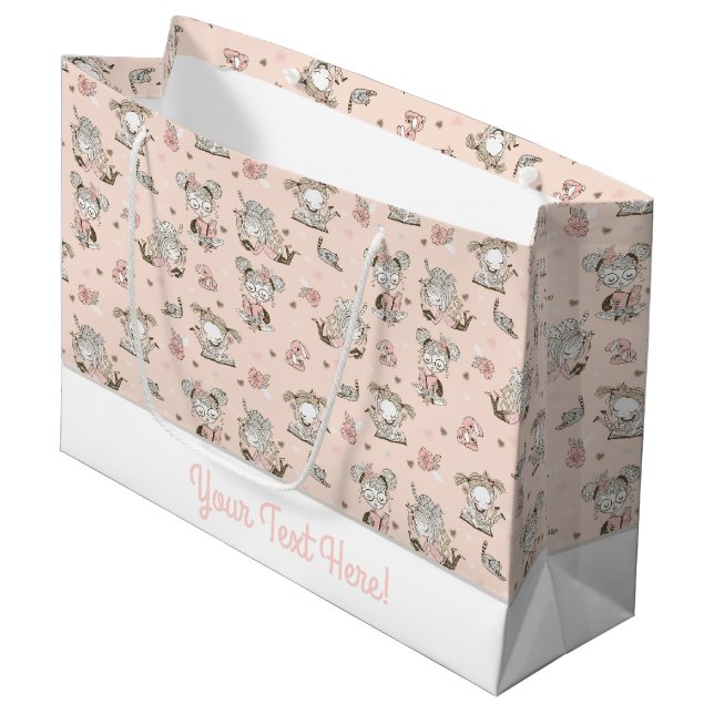 Cute Girls Reading Books Gift Ideas Large Gift Bag (Front Angled)