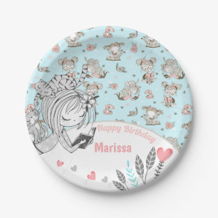 Cute Girls Reading Books Gift Ideas Paper Plate