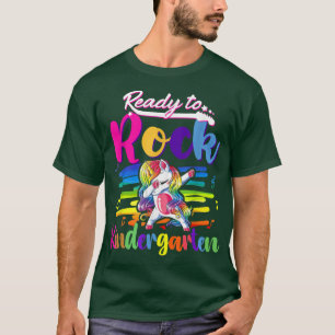 Cute Girls Ready To Rock Kindergarten Unicorn Back T-Shirt