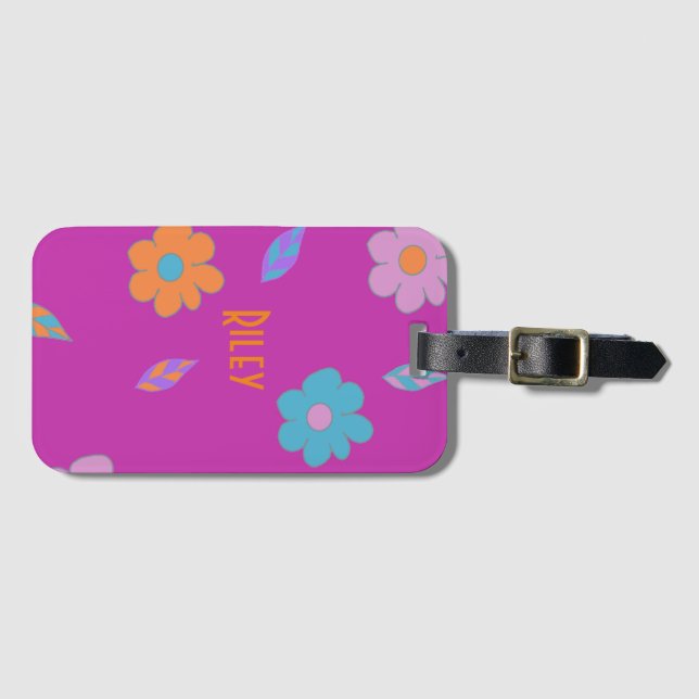 Cute Girls Retro Flower Luggage Tag (Front Horizontal)