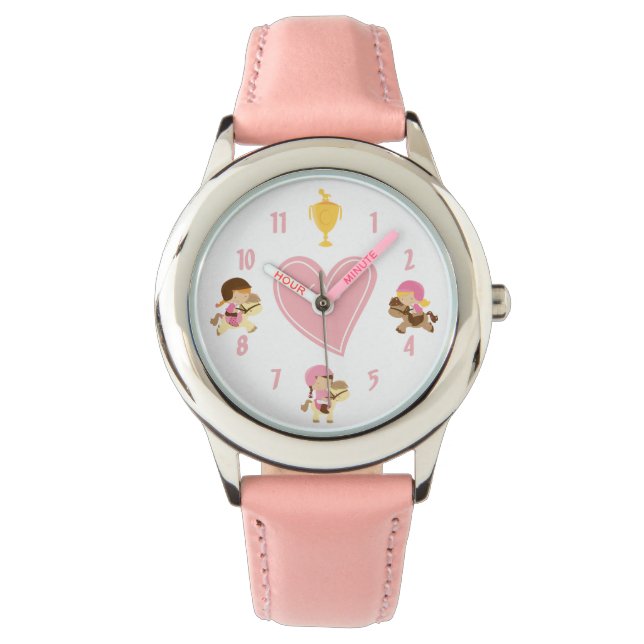 Cute Girls Riding Ponies and Pink Heart Horse Watch (Front)