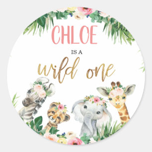 Cute girls safari themed birthday party favor Classic Round Sticker