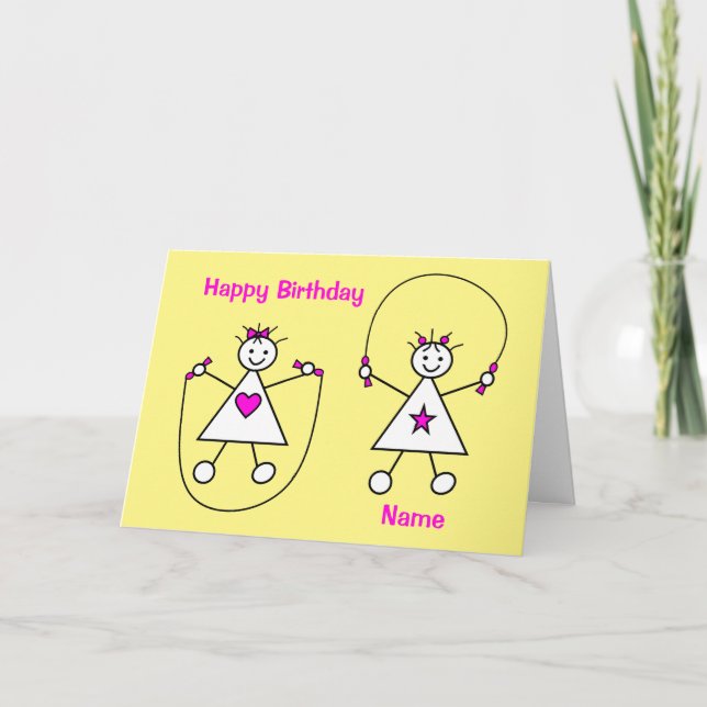 Cute Girls Skipping Birthday Card (Front)