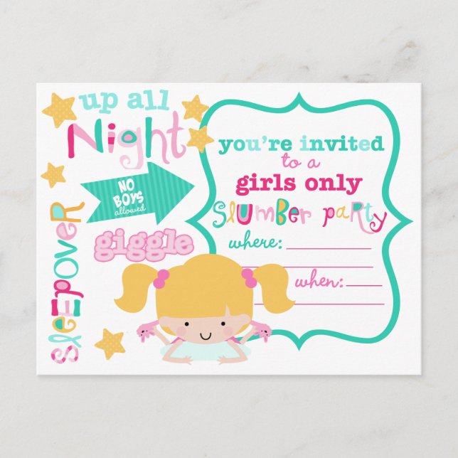 Cute Girls Sleepover Party Invitation (Front)