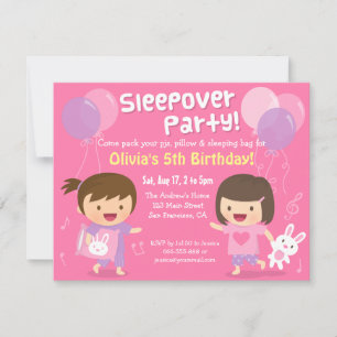 Cute Girls Sleepover Slumber Birthday Party Invitation