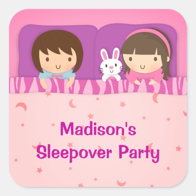 Cute Girls Sleepover Slumber Party Square Sticker (Front)