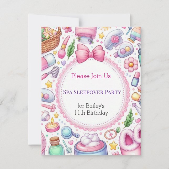 Cute Girls Spa Sleepover Birthday Party Invitation (Front)