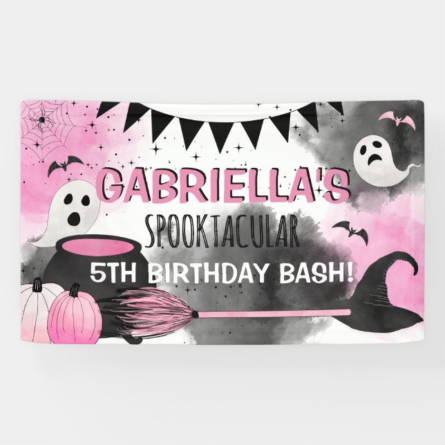 Cute Girls Spooktacular Halloween Birthday Bash Banner (Horizontal)