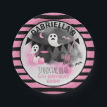 Cute Girls Spooktacular Halloween Birthday Paper Plate<br><div class="desc">Trick or Treat... .Give me something nice to eat! Perfect party decor for a halloween birthday bash featuring cute girly pink and black Halloween illustrations. Simply customise using the template provided. Matching tableware is available in my 'Pop Pink & Black Halloween Collection'.</div>