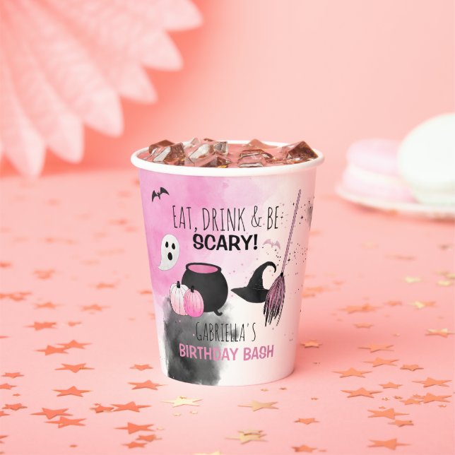 Cute Girls Spooktacular Halloween Birthday Party Paper Cups (Insitu)