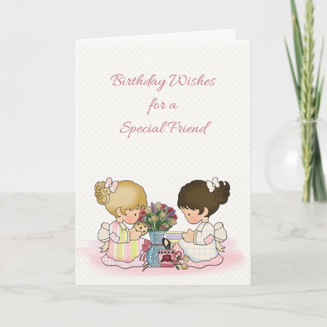 Cute Girls Tea Party, Birthday For Friend Card (Front)