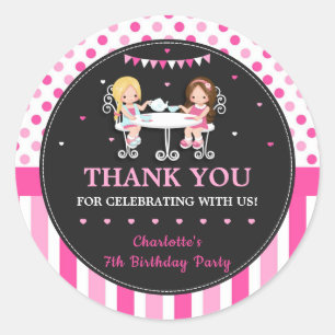 Cute Girls Tea Party Birthday Thank You Favour Classic Round Sticker