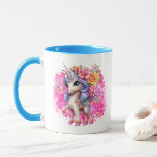Cute girls unicorn add monogram cocoa tea  mug
