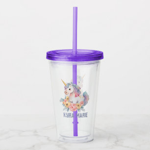 cute girls unicorn add name  acrylic tumbler
