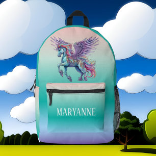 Cute girls unicorn add name  printed backpack