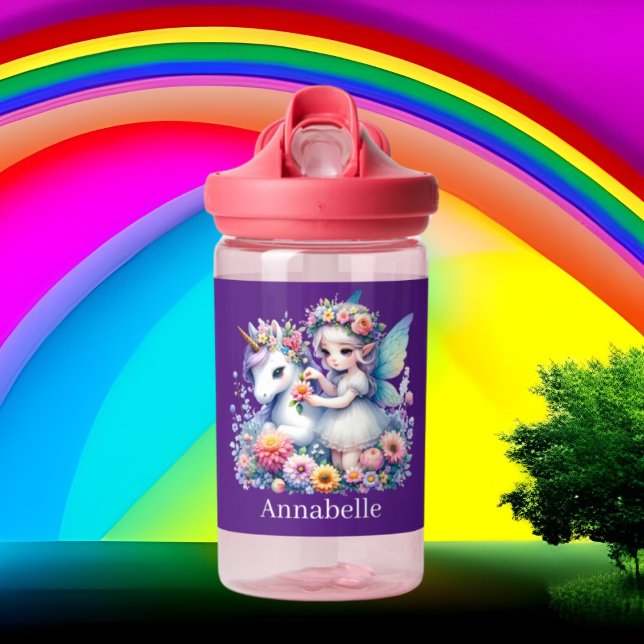 Cute girls unicorn fairy add name  water bottle (Creator Uploaded)