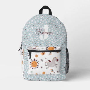 Cute Girls Unicorn Flower Blue Pattern Monogram Printed Backpack