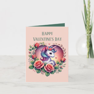 Cute girls unicorn Happy Valentine add message  Holiday Card