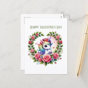 Cute girls unicorn Happy Valentine's Day  Holiday Postcard