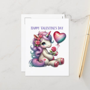 Cute girls unicorn Happy Valentine's Day Holiday Postcard