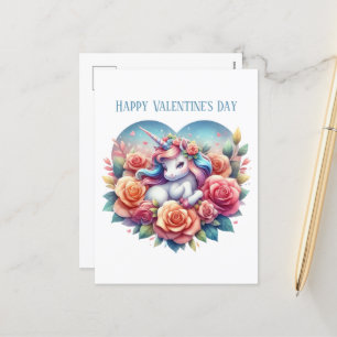Cute girls unicorn Happy Valentine's Day Holiday Postcard