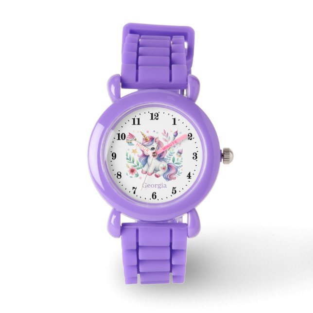 Cute girls unicorn lovers add name watch (Front)