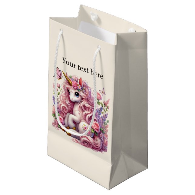 Cute girls unicorn party customisable  small gift bag (Front Angled)