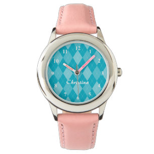 Cute girls watch with retro argyle diamond pattern