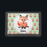 Cute Girl's Watecolor Fox Children's First Wallet<br><div class="desc">This cute children's design features an watercolor woodland forest fox creature on a nature green background with a fox pattern,  and has room for you to personalise the wallet with your kids name. A perfect first wallet for your little girl on her birthday.</div>