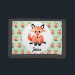 Cute Girl's Watecolor Fox Children's First Wallet<br><div class="desc">This cute children's design features an watercolor woodland forest fox creature on a nature green background with a fox pattern,  and has room for you to personalise the wallet with your kids name. A perfect first wallet for your little girl on her birthday.</div>