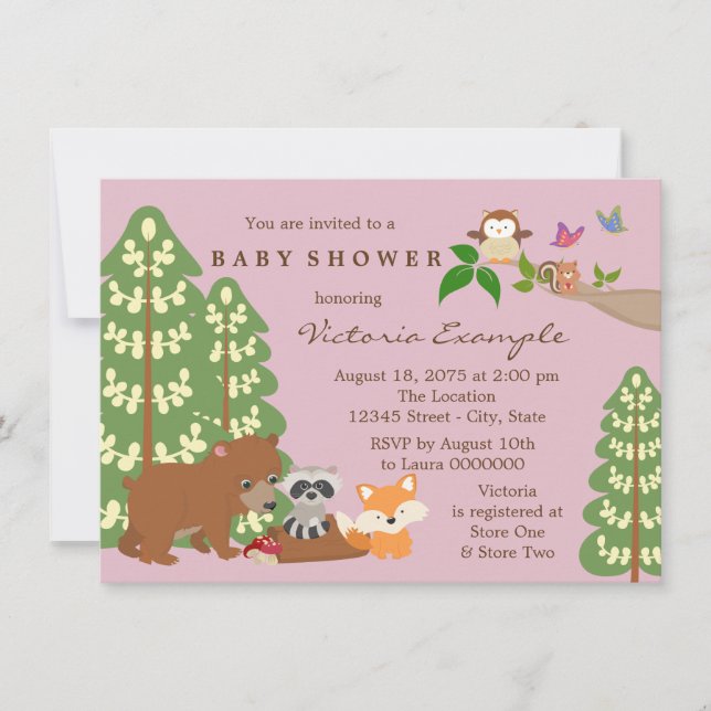 Cute Girls Woodland Baby Shower Invitation (Front)
