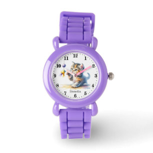 Cute girls yarn cat add name  watch