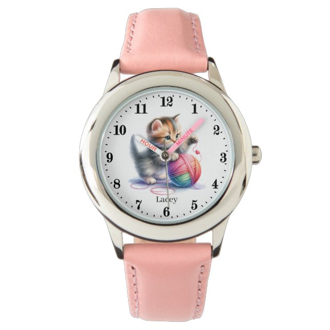 Cute girls yarn cat add name watch (Front)