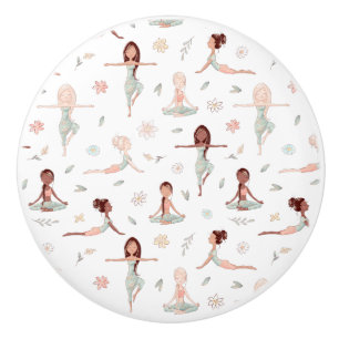 Cute Girls Zen Yoga Meditation Spiritual Namaste Ceramic Knob