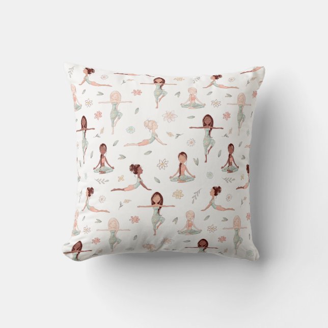 Cute Girls Zen Yoga Meditation Spiritual Namaste Cushion (Front)