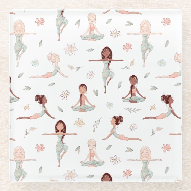 Cute Girls Zen Yoga Meditation Spiritual Namaste Glass Coaster (Front)