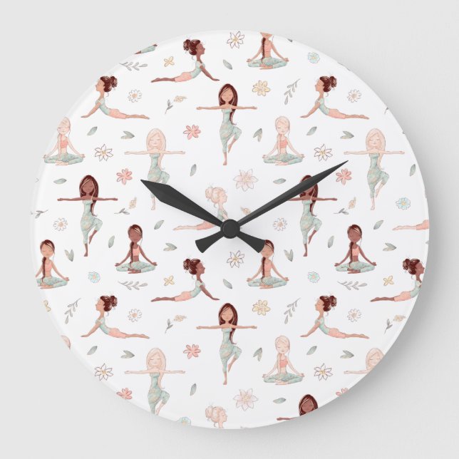 Cute Girls Zen Yoga Meditation Spiritual Namaste Large Clock (Front)