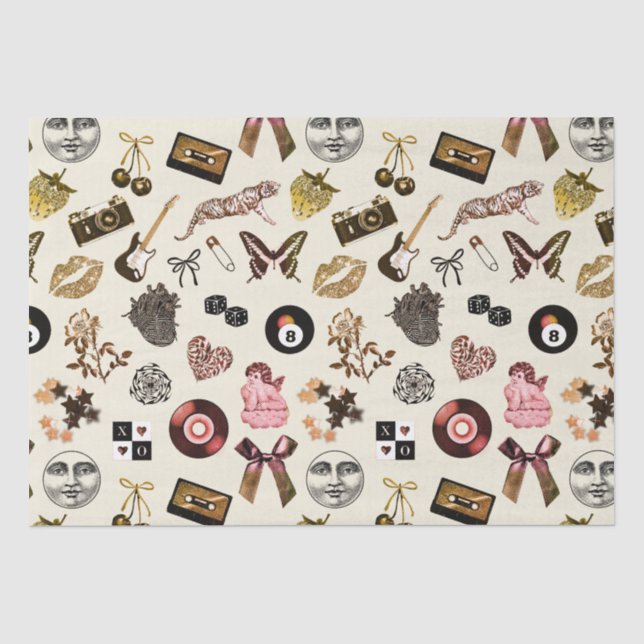 Cute Girly Aesthetic Gold Brown Pattern on Beige Tissue Paper (Front)