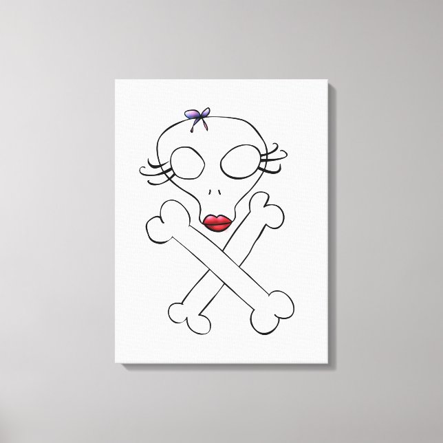 Cute Girly Alien Skull Crossbones Canvas Print (Front)