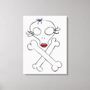 Cute Girly Alien Skull Crossbones Canvas Print