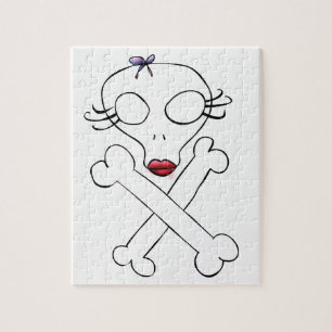Cute Girly Alien Skull Crossbones Jigsaw Puzzle