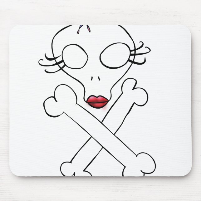 Cute Girly Alien Skull Crossbones Mouse Mat (Front)