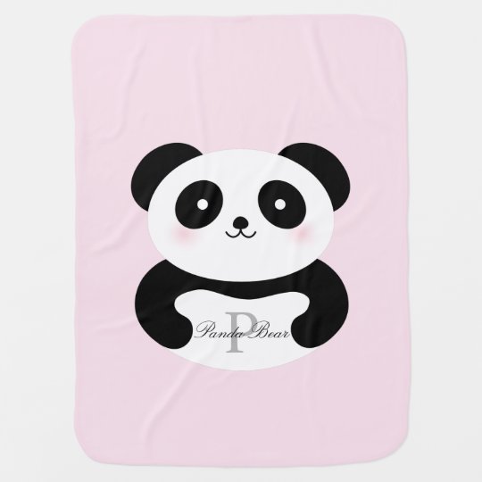 Cute Girly Baby Girl Panda Bear Monogram Baby Blanket