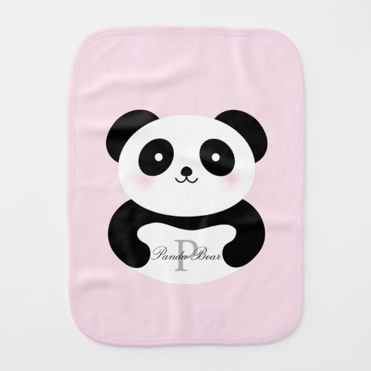Cute Girly Baby Girl Panda Bear Monogram Burp Cloth